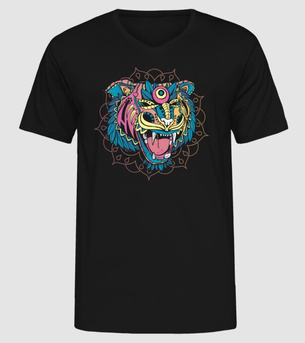 Tigru Mandala model negru pe tricou
