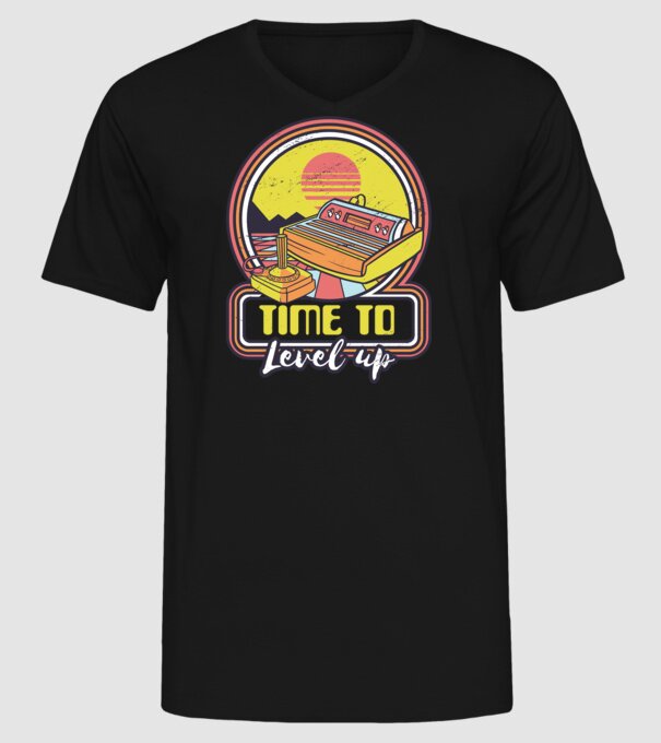 Time to Level Up model negru pe tricou