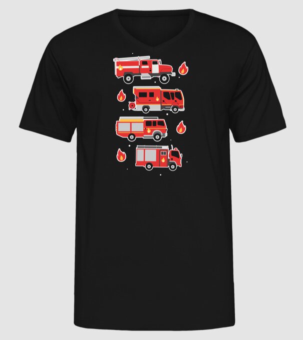 Mașini de pompieri model negru pe tricou