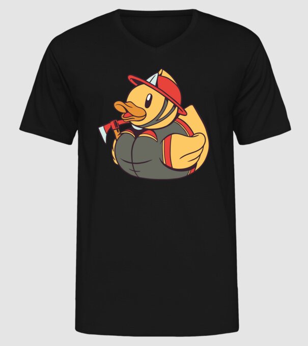 Rățușcă de cauciuc Pompier model negru pe tricou