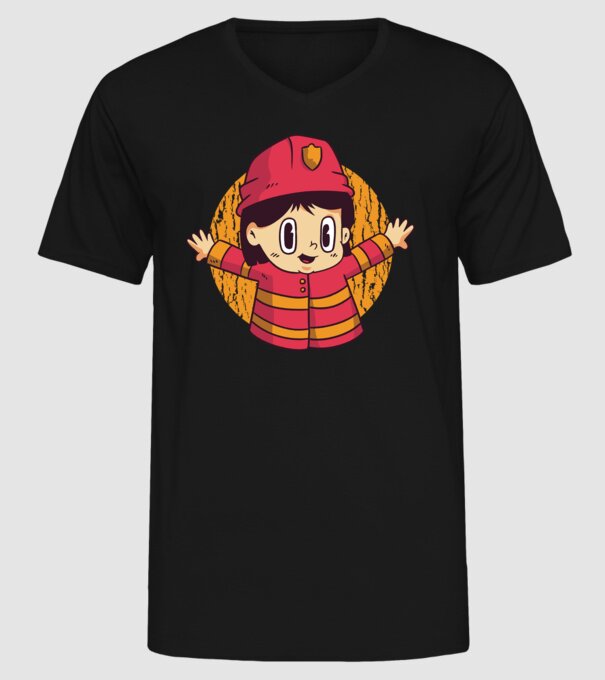 Pompier copil model negru pe tricou