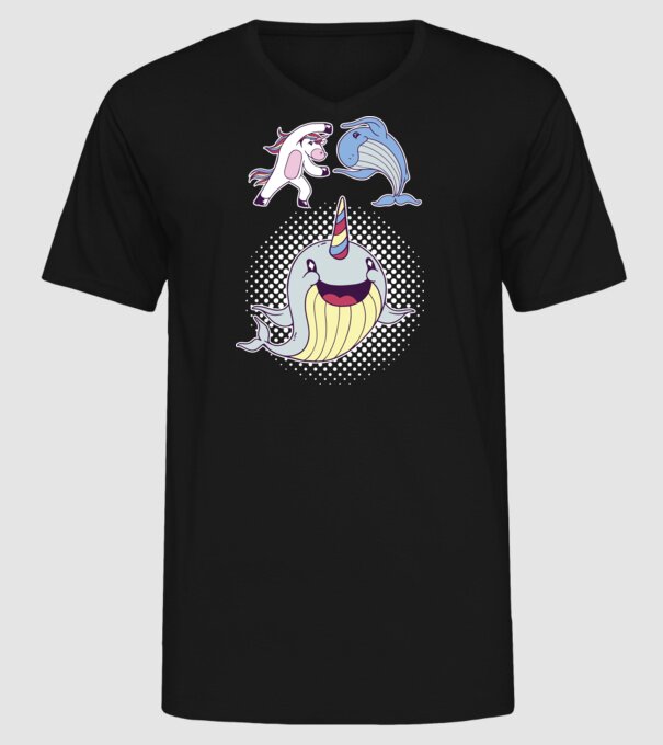 Unicorn Balenă Fuziune - Narval model negru pe tricou