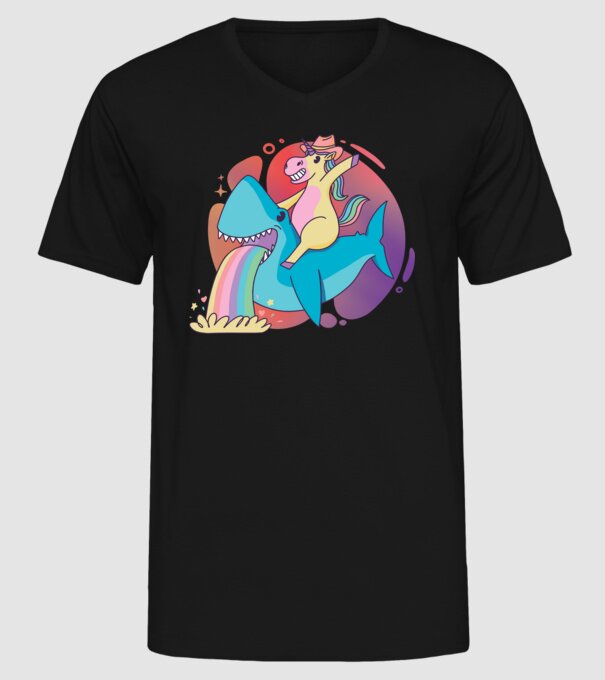 Unicorn pe rechin model negru pe tricou