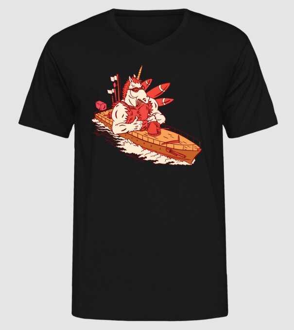 Unicorn Corabie de luptă model negru pe tricou