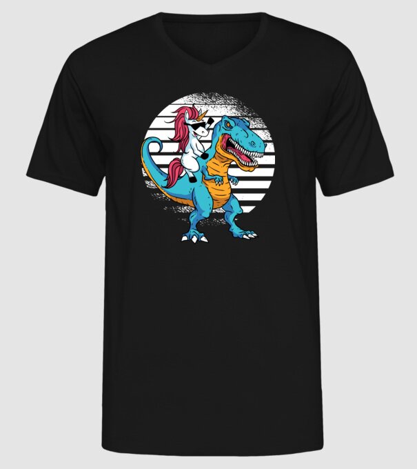 Unicorn cu dinozaur tricou amuzant model negru pe tricou