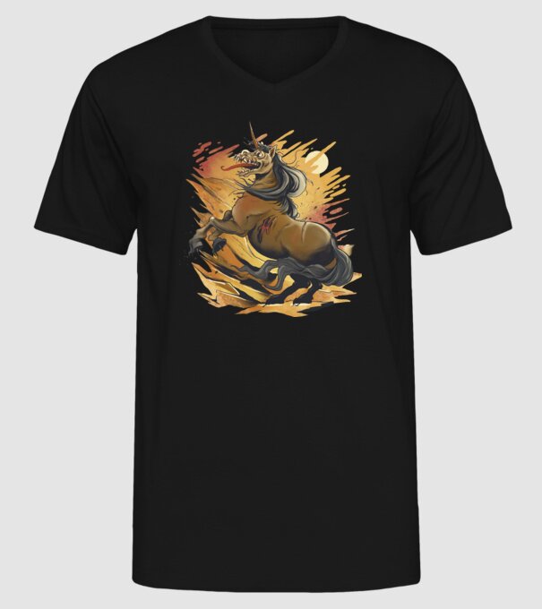 Unicorn Zombie model negru pe tricou