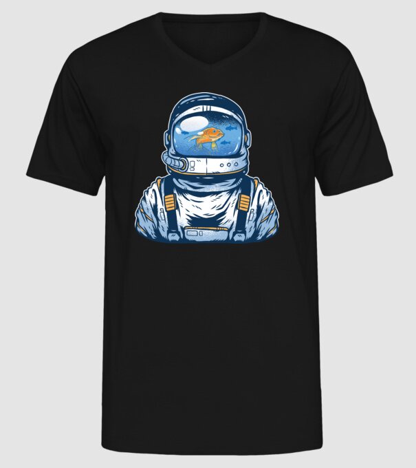 Peștișor auriu Astronaut model negru pe tricou