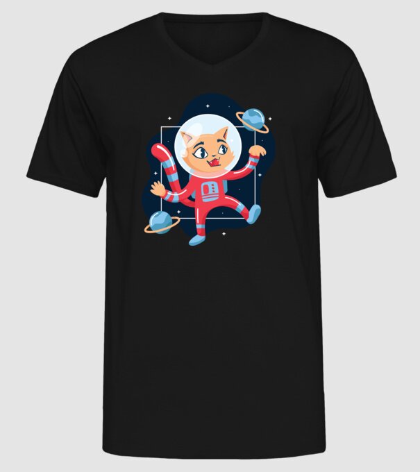 Pisică Astronaut model negru pe tricou