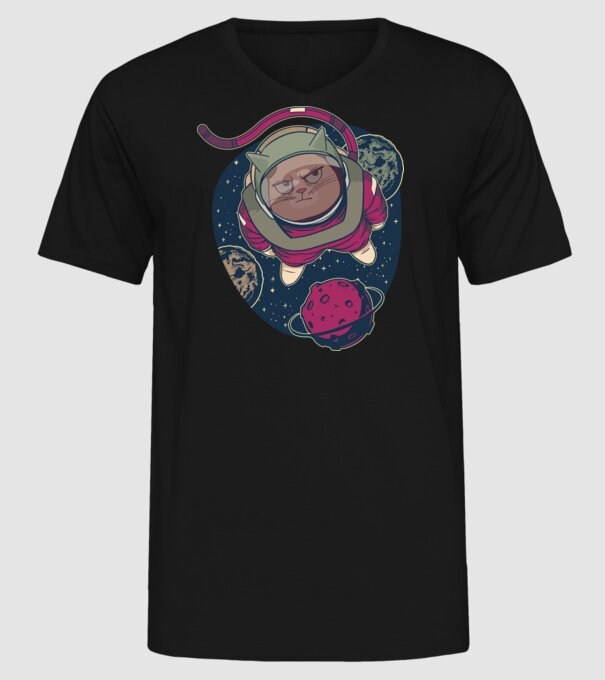 Pisică Astronaut model negru pe tricou