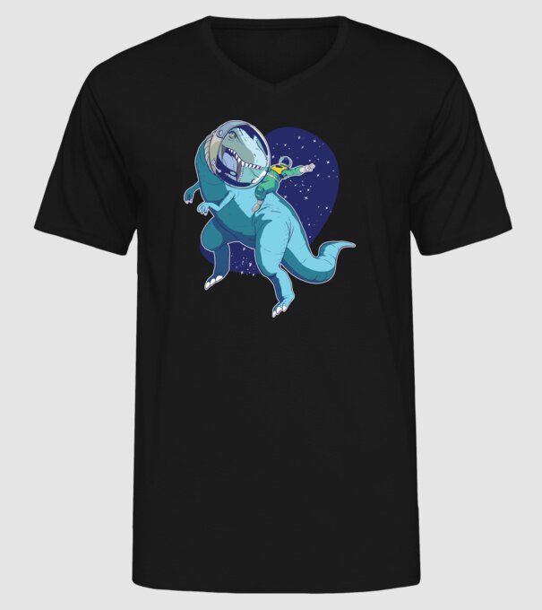 Astronaut Dinozaur T rex model negru pe tricou