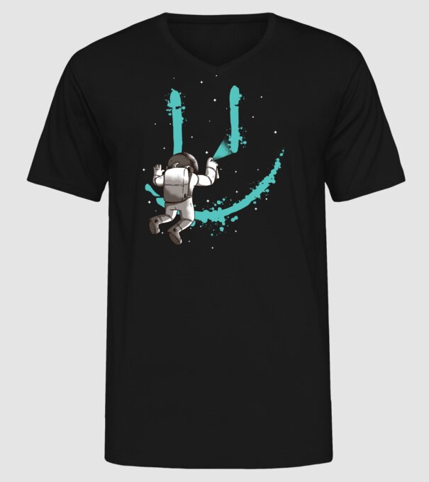 Astronaut Smiley Graffiti model negru pe tricou