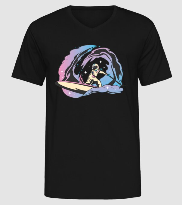 Surf Astronaut model negru pe tricou