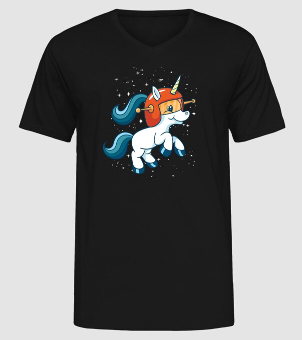 Unicorn Astronaut model negru pe tricou