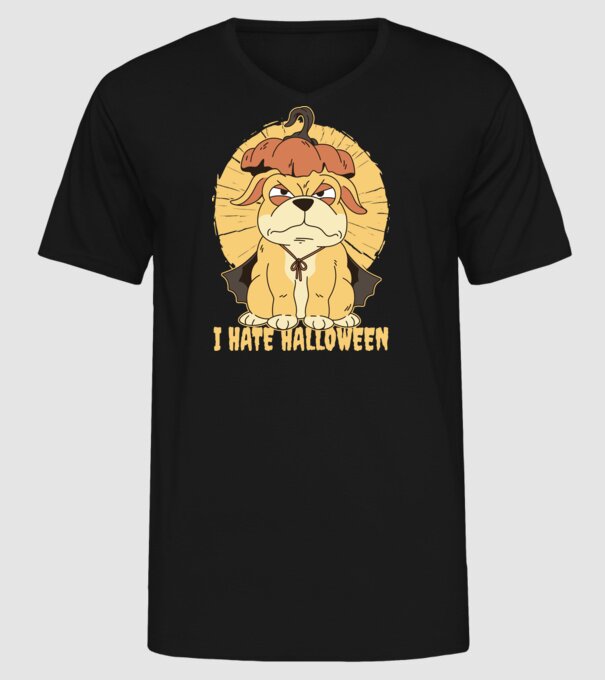 Urăsc Halloween cu câine model negru pe tricou