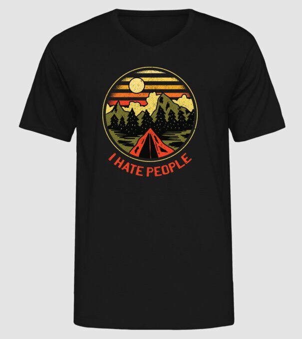 Urăsc oamenii tricou de camping model negru pe tricou