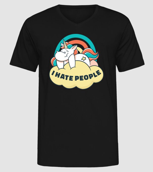 Urăsc oamenii Unicorn model negru pe tricou