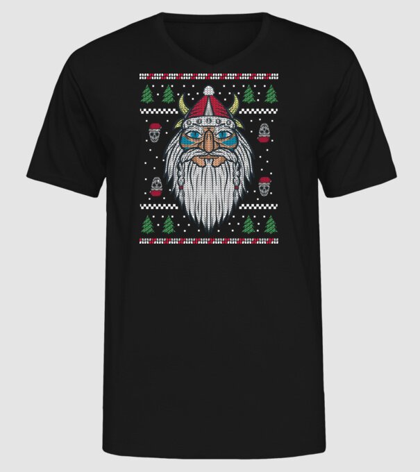 Moș Crăciun viking Pulover urât model negru pe tricou
