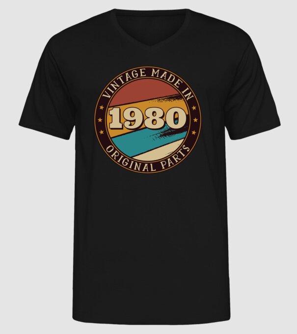 Vintage Made in 1980 Original Parts Retro Birthday model negru pe tricou