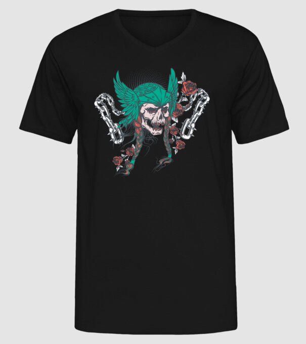 Vintage Craniu Viking model negru pe tricou