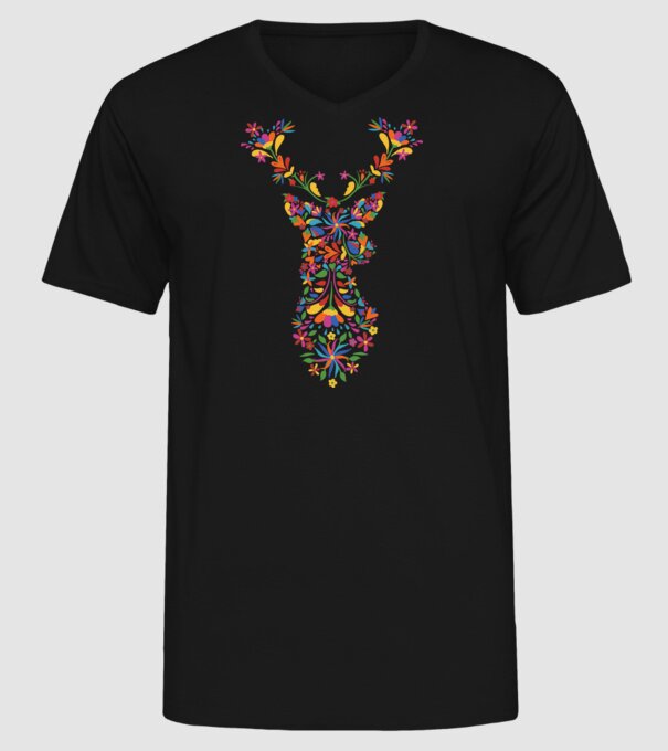 Cerb cu motive florale Floral model negru pe tricou