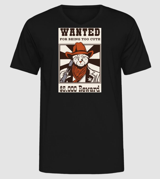 Wanted for being too cute Cowboy cu pisică model negru pe tricou