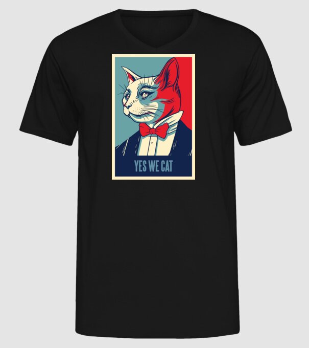 Yes We Cat poster cu pisică model negru pe tricou