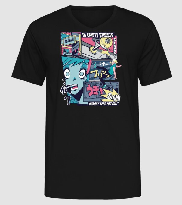 Anime Vaporwave Benzi desenate Skateboard model negru pe tricou