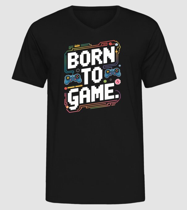 Born to Game Pixel Negru model negru pe tricou