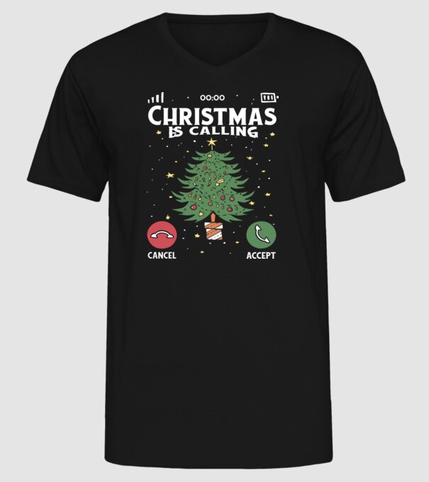 Christmas is calling model negru pe tricou
