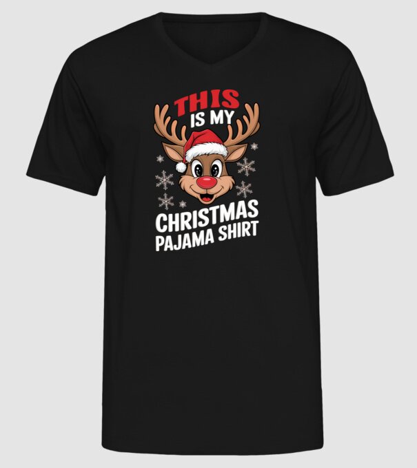 Christmas Pajama Reindeer Negru model negru pe tricou