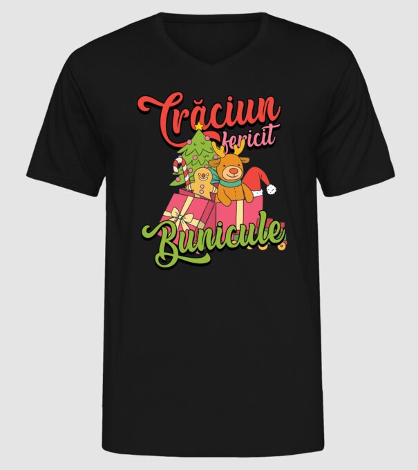 CRĂCIUN FERICIT BUNICULE model negru pe tricou