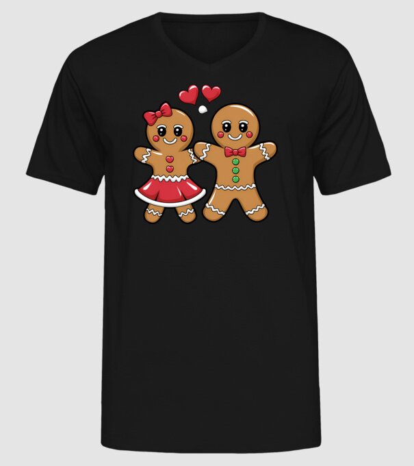 cuplu de turtă dulce în dragoste model negru pe tricou