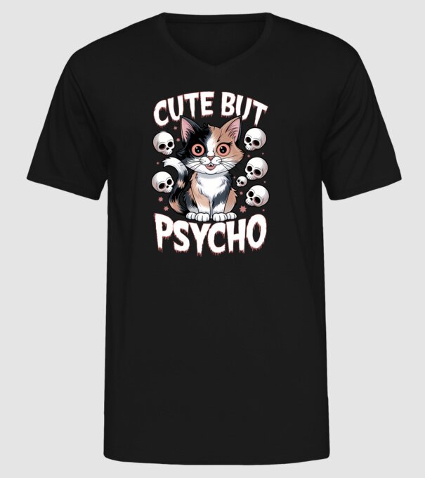 Cute, but Psycho pisică Negru model negru pe tricou