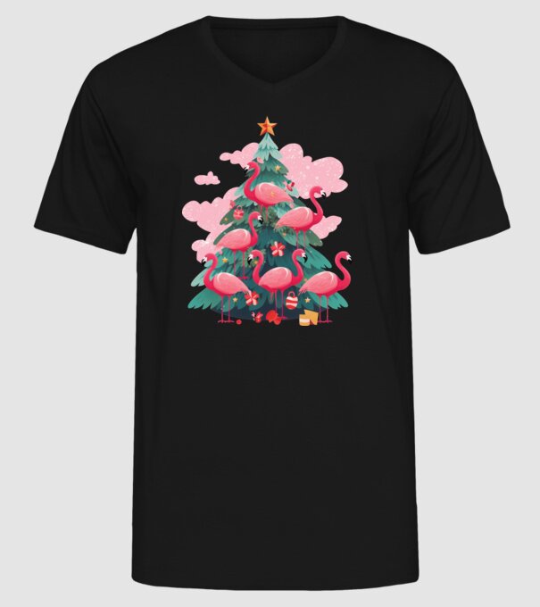flamingo pom de Crăciun model negru pe tricou