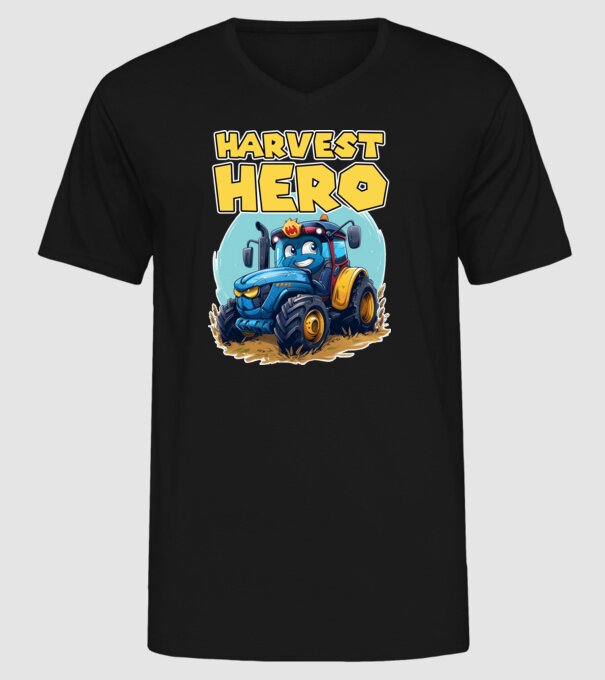 Harvest Hero Tractor model negru pe tricou