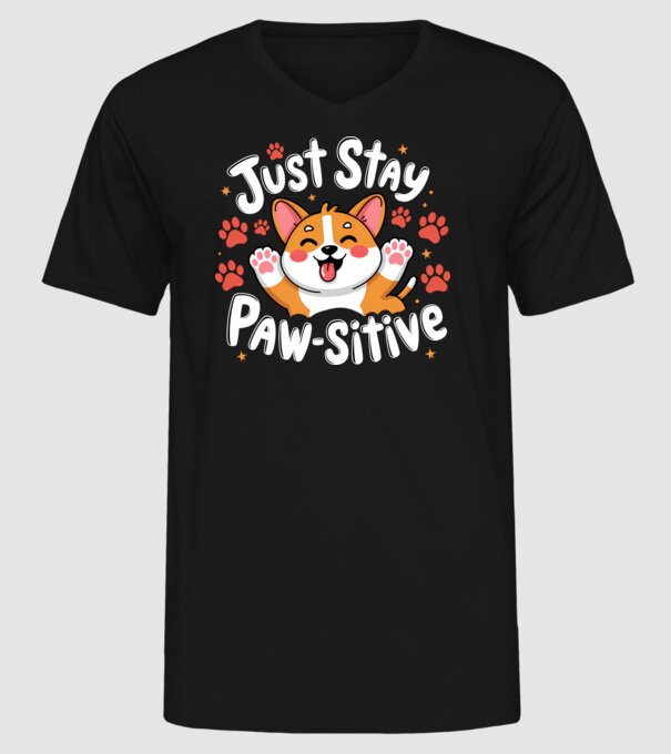 Just Stay Paw-sitive Negru model negru pe tricou