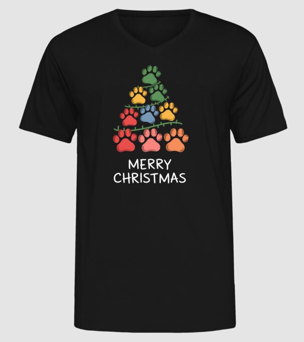 Merry Christmas Paws Negru model negru pe tricou