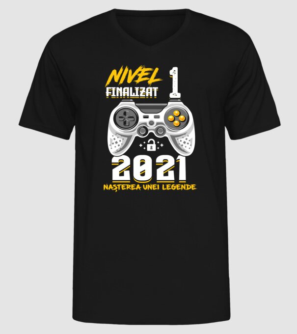 Nivel 1 finalizat. 2021 nașterea unei legende model negru pe tricou