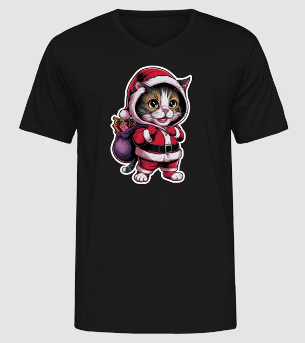 Santa Cat model negru pe tricou