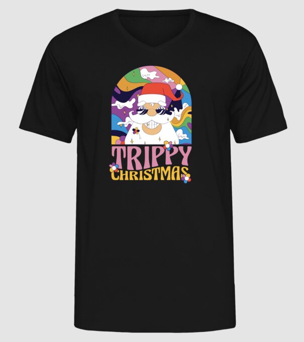 Trippy Christmas model negru pe tricou