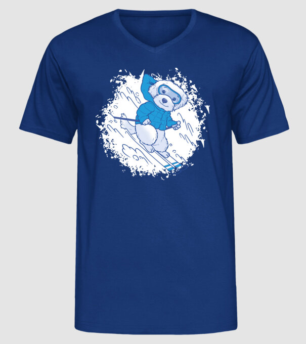 Câine drăguț schiind model albastru regal pe tricou