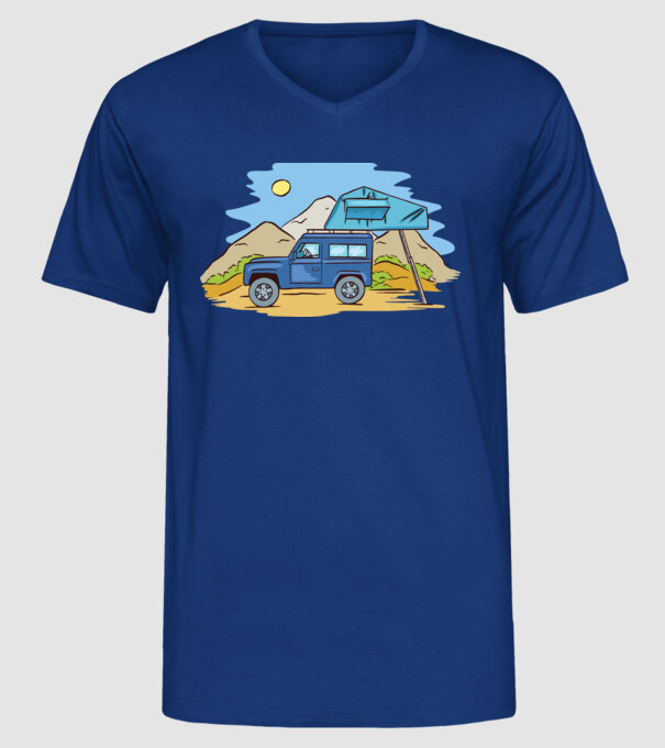 Mașină de camping model albastru regal pe tricou