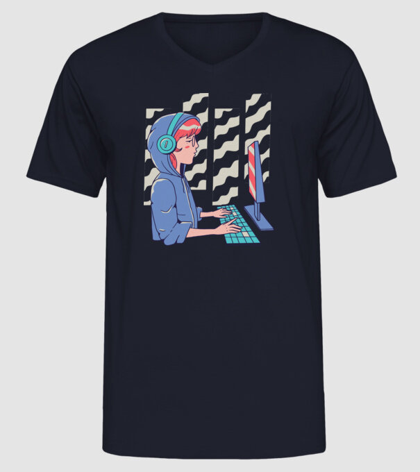 Anime Programator fată model albastru închis pe tricou