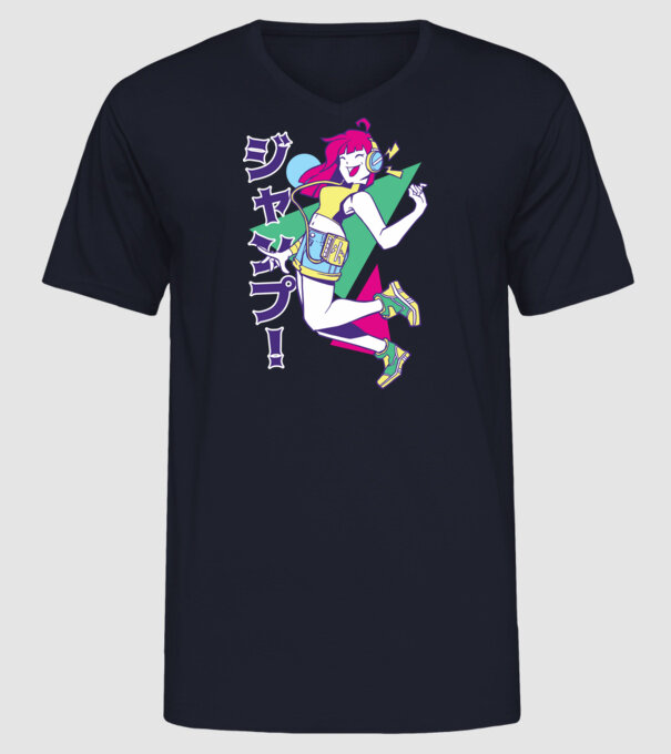 Anime fată retro model albastru închis pe tricou