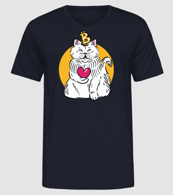 Pisică Bitcoin model albastru închis pe tricou