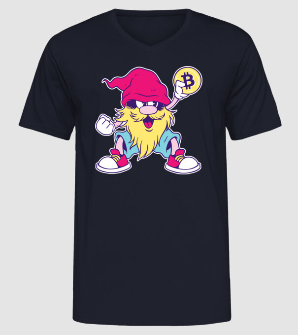 Pitic Bitcoin model albastru închis pe tricou