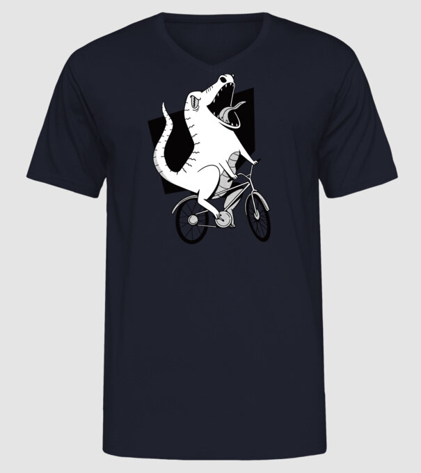 Dinozaur cu bicicletă model albastru închis pe tricou