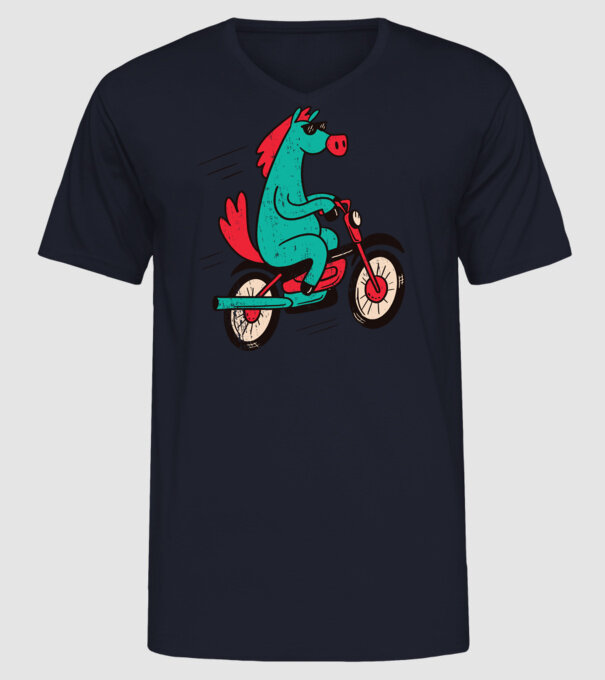 Cal cu bicicletă model albastru închis pe tricou