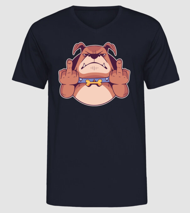 Bulldog arată degetul model albastru închis pe tricou