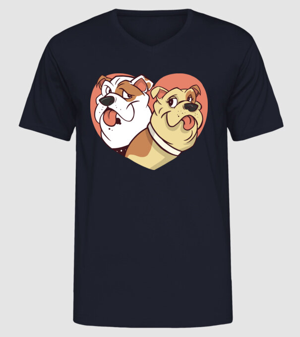 Dragoste Bulldog model albastru închis pe tricou